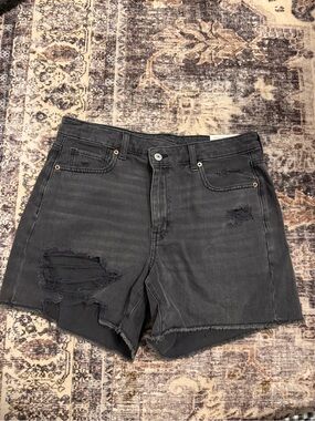 New American Eagle Black Distressed Jean Shorts